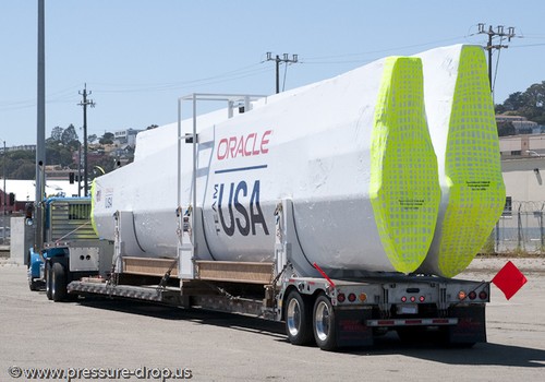 Pier 80 gets delivery of the new AC 72’ wing - Oracle Racing’s AC72 wingsail arrives in San Francisco © Erik Simonson/ pressure-drop.us http://www.pressure-drop.us